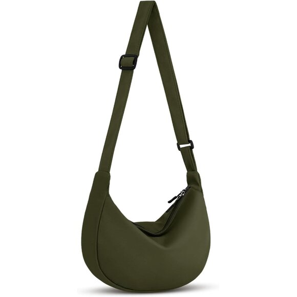 Women Olive Green Imported Polyester Crossbody Lightweight Crescent Sling Bag - Picture 1 of 6